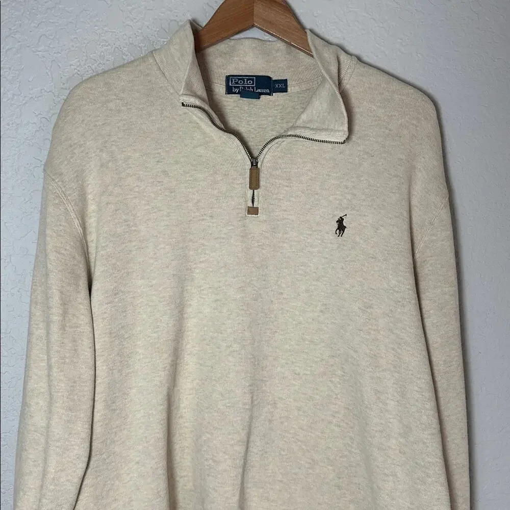 Polo Ralph Lauren Men's Cream 1/4 Zip Pullover Sweater Size XXL Preppy Warm